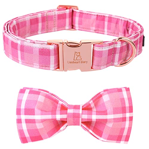 Lionheart Glory Pink Plaid Hundehalsband, verstellbares Hundehalsband mit Fliege, Haustiergeschenk Mädchenhalsband für Hunde, weiche Fliege, Hundehalsbänder für kleine Hunde von Lionheart glory