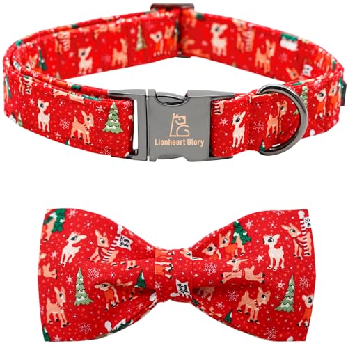 Lionheart glory Weihnachten Hirsch Hundehalsband, rote Hundeschleife Halsband weiche Fliege Halsbänder für mittlere Hunde Mädchen oder Junge Halsband Hund Schleife von Lionheart glory