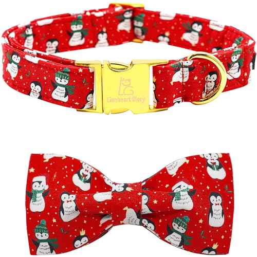 Lionheart glory Weihnachten Hundehalsband, rote Hundeschleife Halsband Pinguin Einstellbare weiche Fliege Halsbänder für kleine Hunde Mädchen oder Junge Halsband Hund Schleife von Lionheart glory