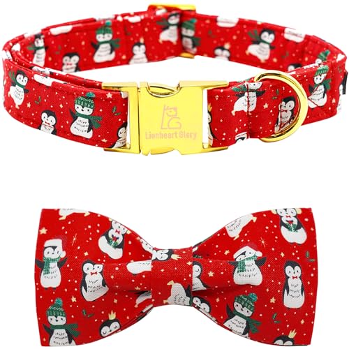 Lionheart glory Weihnachten Hundehalsband, rotes Hundeschleifenhalsband Pinguin Einstellbare weiche Fliege Halsbänder für mittlere Hunde Mädchen oder Junge Halsband Hundeschleife von Lionheart glory