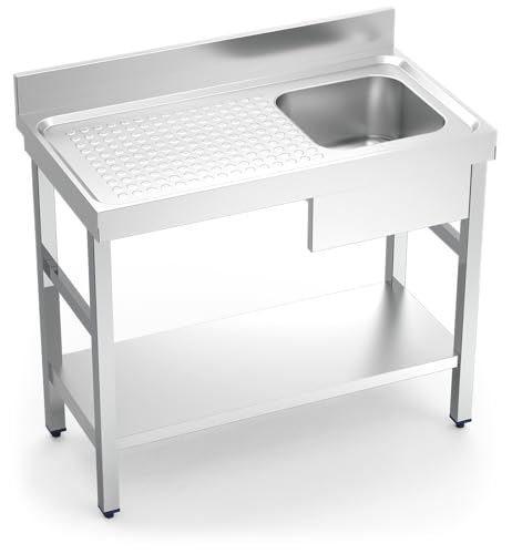 Tauchrohr aus Edelstahl, auf Fuß, mit niedriger Ablage, 1 Becken, Abtropffläche links, 1000 x 550 x 850 mm, Becken 550 x 600 x 850 m von Lioninox