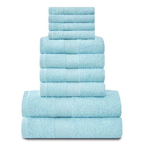 Lions Towels Family Bale Set - 10-teiliges 100% ägyptische Baumwolle, 4X Gesicht, 4X Hand, 2X Badetuch, Premium Qualität hoch wasserabsorbierendes Badzubehör, maschinenwaschbar, Aqua, 544630 von GC GAVENO CAVAILIA