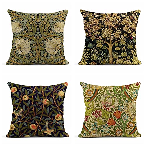 Lioogee Vintage Blumen 4er-Set Kissenbezug Dekokissenbezüge Kissenhülle Wasserdicht Einseitig Zierkissenbezüge Sofakissenbezug Outdoor Dekokissenbezug mit Verstecktem Reißverschluss 65x65cm von Lioogee