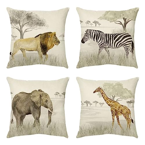 4er Set Kissenbezug 45x45cm Serengeti-Tiere Outdoor Kissenbezüge Weich Kuschelig Samt Doubleface Kissenhülle für Sofa Schlafzimmer Wohnzimmer Balkon Mit Unsichtbarem Reißverschluss Zierkissenbezüge von Liowen