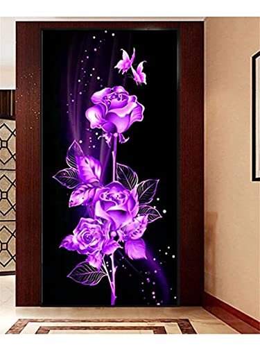 5D Diy Diamant Malerei Set Vollbohrer Erwachsene/Kinder Malen nach Zahlen Lila Rose Groß Diamant Gemälde Kristall Stickerei Kreuzstich Leinwand Kunst, für Home Wanddekorationen Round drill,60x120cm von Liowen