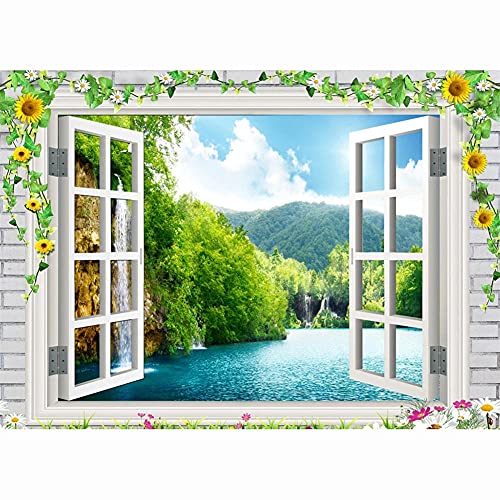 5D DIY Diamond Painting,Fensteransicht Landschaft Diamant Painting Bilder Full Drill Kristall Strass Stickerei Kreuzstich Leinwand Gemälde Crafts Art for Home Wall Décor Round Drill,40x60cm(16x24in) von Liowen