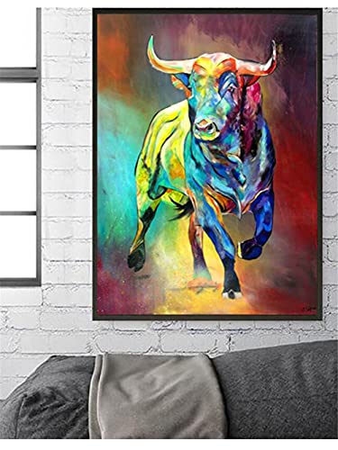 5D Diy Diamant Malerei Set Vollbohrer Erwachsene/Kinder Malen nach Zahlen Bunter Stier Groß Diamant Gemälde Stickerei Kreuzstich Leinwand Kunst, für Home Wanddekorationen Square drill,60x120cm von Liowen