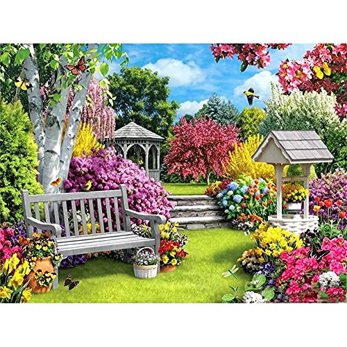 Diamond Painting Schöner Garten 5D Diamant Painting Bilder, DIY Diamant Malerei Set für Erwachsene Kinder, Crystal Strass Stickerei Kreuzstich Mosaik Gemälde Art Home Wall Décor Round drill,30x40cm von Liowen