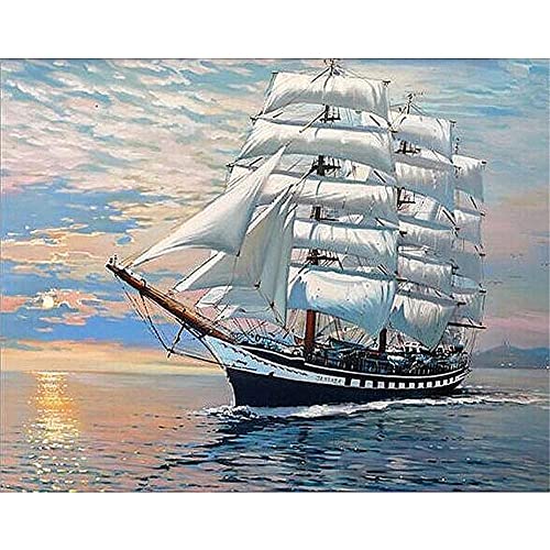 Diamond Painting Segelschiff 5D Diamant Painting Bilder, DIY Diamant Malerei Set für Erwachsene Kinder, Crystal Strass Stickerei Kreuzstich Mosaik Gemälde Art Home Wall Décor Square drill,80x100cm von 壱岐の華