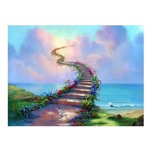 Diamond Painting für Erwachsene Himmelsleiter Weiße Wolken 5D DIY Diamant Painting Kits Full Drill Kreuzstich Stickbilder Kunst Leinwand Malen nach Zahlen für Geschenke,Wand,Wohnkultur 60x80cm von Liowen