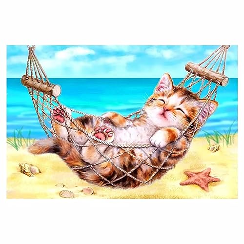 Diamond Painting für Erwachsene Strand Schlafende Katzen 5D DIY Diamant Painting Kits Full Drill Kreuzstich Stickbilder Kunst Leinwand Malen nach Zahlen für Geschenke,Wand,Wohnkultur 30x40cm von Liowen