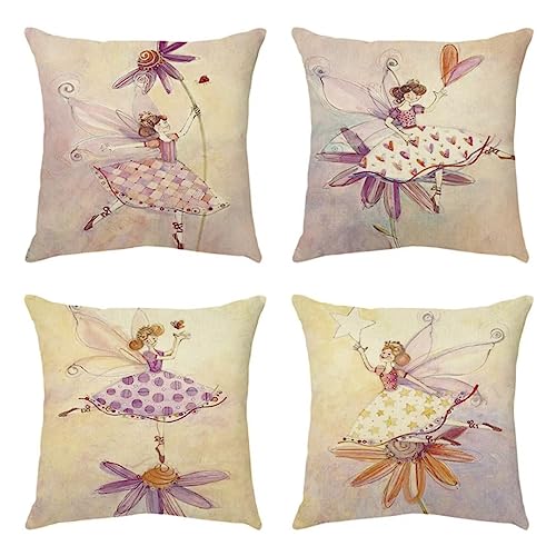 Kissenbezug 40x40cm 4er Set Samt Kissenbezüge Blume Fee Doubleface Kissenhüllen Quadratisch Kissen Bezug für den Außenbereich Terrasse Garten Bank Wohnzimmer Sofa Dekor Kissenhülle von Liowen