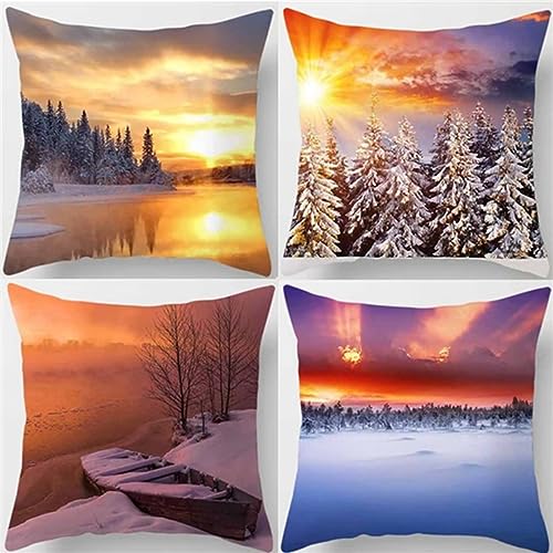 Kissenbezug 40x40cm 4er Set Samt Kissenbezüge Schneelandschaft Doubleface Kissenhüllen Quadratisch Kissen Bezug für den Außenbereich Terrasse Garten Bank Wohnzimmer Sofa Dekor Kissenhülle von Liowen