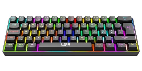 Lipa X23 Gaming Keyboard Schwarz - Kabellos - RGB-Beleuchtung - Tri-Mode - 61 Mechanische Tasten - FN Multitasten - Kompatibel mit allen Steuerungen und Konsolen - Brown Switches - Ergonomisch und von Lipa