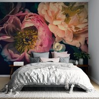 Dunkle Blumen Wallpaper - Abnehmbare Pfingstrose Wandbild Tapeten Schälen Und Aufkleben von Lipastick