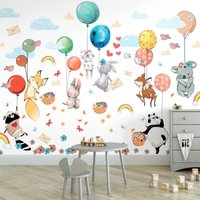 Wandtattoo Kinderzimmer Tiere Mit Luftballons Wandtattoos Wandsticker Peel & Stick Für Mädchen Jungen Baby von Lipastick