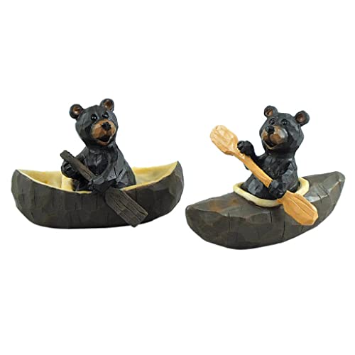 Schwarze Bären im Kanu und Kajak-Figuren, 2 Stück, sortiert von Lipco