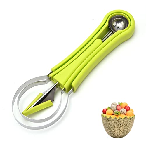 4 in 1 Edelstahl-Wassermelonenschneider Obstschnitzwerkzeug-Set, Melonenballer, Wassermelonen Messer, Multifunktional Melonen Kugelausstecher Obstschneider von Lipeed