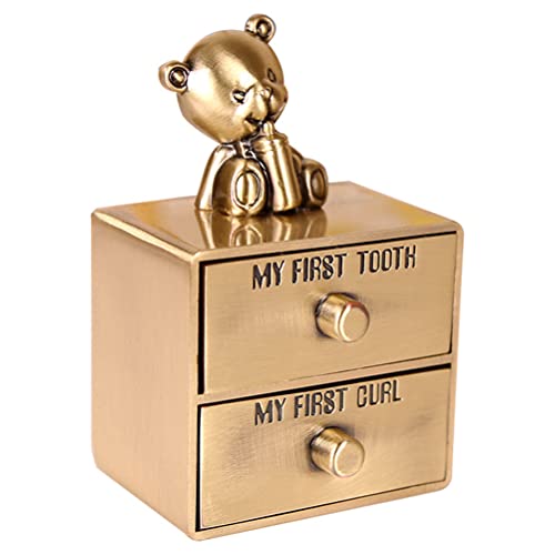 Milchzahndose Baby Erste Locke und ersten Zahn Zahndose Andenken Box Metalllegierung Süßer Bär Zahnbox mit 2 Schubladen Erinnerungsboxen Kinder von Lipeed