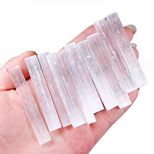 Lipfer 10pcs Natürlicher Selenit -kristall -Stick -Chips Gypsum Weißer Quarz Selenit Zauberstab Rough Minerals Exemplarpunktheilungssteine ​​für Reiki, Chakra von Lipfer