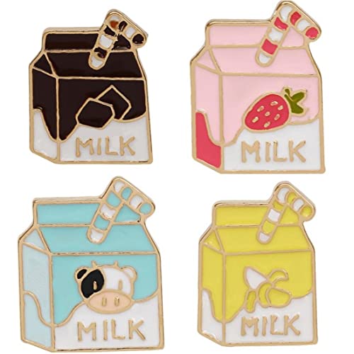 Lipfer 4pcs Niedliche Milchbox Emaille Pins Cartoon Erdbeer Schokoladenbroschen Kleine Schöne Abzeichen Trendy Rucksack Revers Juweliergeschenke Für Mädchen von Lipfer