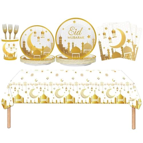 Lipfer 8set Mubarak Tableware Party Feierlieferungen 49pcs Papiergeschirr Set Papierplatten Servietten Pappbecher Für Eid -Zeremonie von Lipfer