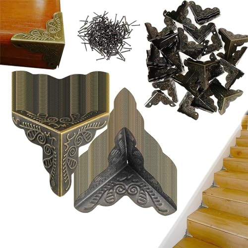 Lipski 100Pcs Stair Dust Corners for Wooden Steps, Antique Dust Corners for Stairs, Decorative Furniture Corner Guard, Star Dust Corners for Stairs, Vintage Stair Dust Corners (Bronze) von Lipski