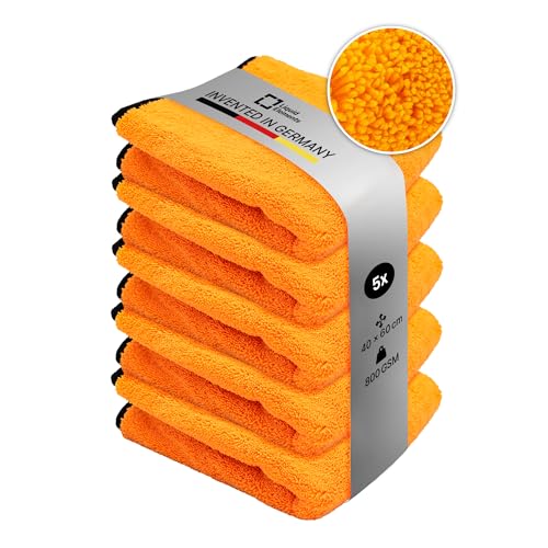 Liquid Elements – Auto Trockentuch Orange Baby 800 GSM 40 x 60 cm – weiches Mikrofasertuch zur Autopflege – extrem saugstark, fusselfrei & lackschonend (5 Stück) von Liquid Elements