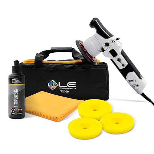Liquid Elements – Auto Poliermaschine Set T2000 V4 + 3x Polierpads Medium Cut + 250ml Politur + Mikrofasertuch – Exzenter Poliermaschine 710W für One-Step Polierverfahren von Liquid Elements