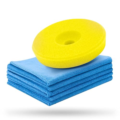 Liquid Elements – Centriforce V2 Polierpads 125mm + 5 Mikrofasertücher – Polierschwamm mit spezieller Fräsung für optimierte Ergebnisse – Auto Polieraufsatz (Gelb | Medium Cut | 5 Stück) von Liquid Elements