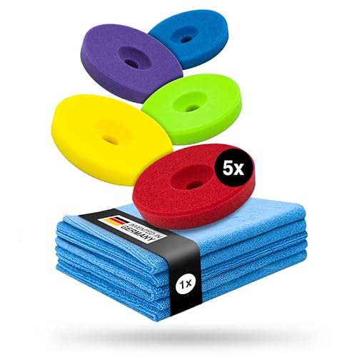 Liquid Elements – Centriforce V2 Polierpads 125mm Komplettset + 5 Mikrofasertücher – Polierschwämme mit Spezial-Fräsung für optimierte Ergebnisse – stark abrasiv bis extrem weich (5 Stärken á 5 Stück) von Liquid Elements