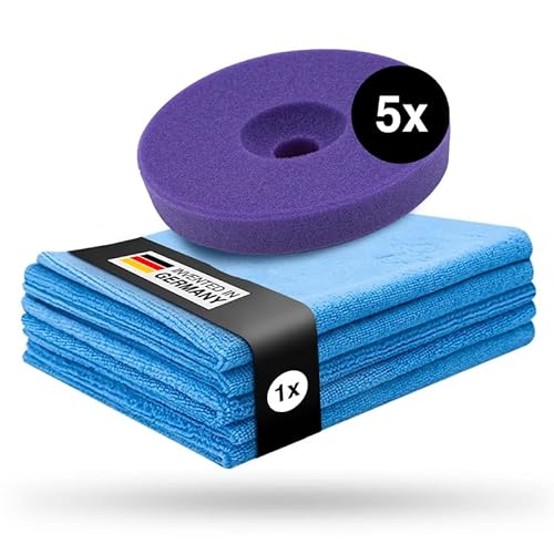 Liquid Elements – Centriforce V2 Polierpads 75mm + 5 Mikrofasertücher – Polierschwamm mit spezieller Fräsung für optimierte Ergebnisse – Auto Polieraufsatz (Lila | Sealing | 5 Stück) von Liquid Elements