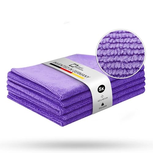 Liquid Elements - Microfasertuch Autopflege Allzwecktuch Value 5er Set Lila - Microfaser Putztuch 40x40cm - Ultra Mikrofasertücher für schonende Fahrzeugpflege ohne Kratzer - Für alle Oberflächen von Liquid Elements