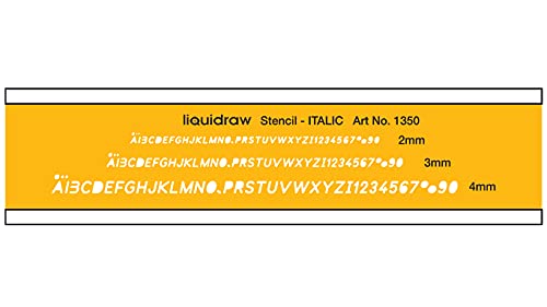 Liquidraw 1350 Schablonen für Buchstaben, kursiv, 2/3/4 mm, Orange/Transparent von Liquidraw