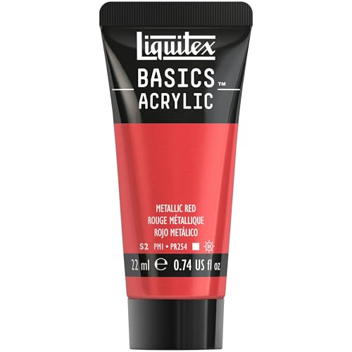 Liquitex 1058345 Basics Acrylfarbe 22ml - Metallic Rot – Künstler-Acrylfarbe, hochpigmentiert, lichtecht, mittlere Viskosität, seidenglänzend, deckend – Ideal für Leinwand, Holz & Papier von Liquitex