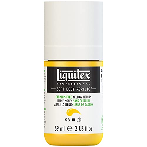 Liquitex 1959890 Professional Acrylfarbe Soft Body - Künstlerfarbe in cremiger deckender Konsistenz, hohe Pigmentierung, lichtecht & alterungsbeständig, 59ml Flasche - Kadmiumfrei Gelb Mittel von Liquitex