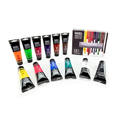 Liquitex 3699391 Basics - Acrylfarbe, monopigmentierte Künstlerpigmente, lichtecht, mittlere Viskosität, Archivqualität, seidenglänzender Finish - 12 Farben Set a 118ml von Liquitex