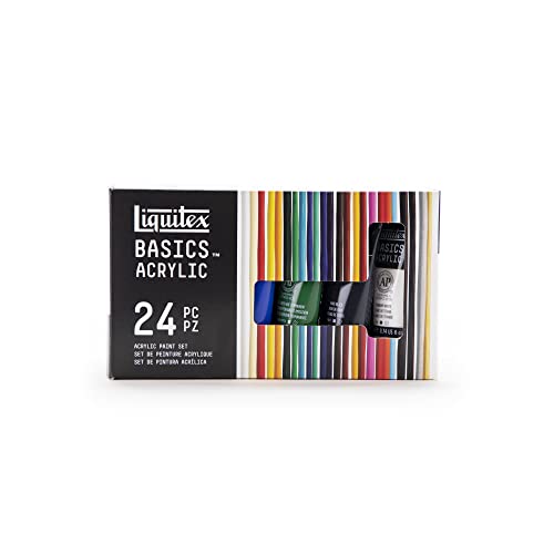 Liquitex 3699397 Basics Acrylfarben Set – 24 x 22ml Tuben, lichtechte Künstler-Acrylfarben, mittlere Viskosität, brillante Farben, ideal für Acrylmalerei, Leinwand & Bastelprojekte von Liquitex