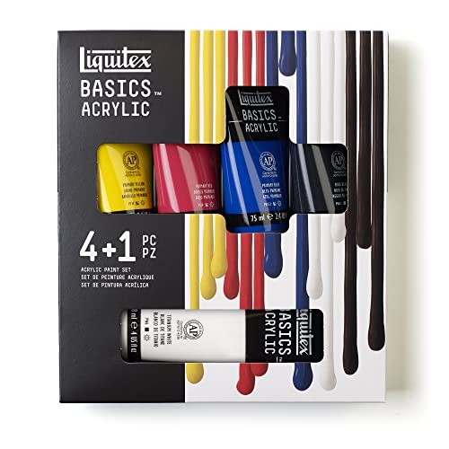 iquitex 3699406 Basics Acrylfarben Set – 4 Farben 75ml + 1x118ml Tuben, lichtechte Künstler-Acrylfarbe, seidenglänzend, für Anfänger & Profis, ideal für Leinwand & kreative Projekte von Liquitex