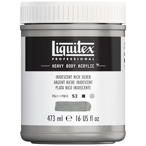 Liquitex 4412239 Professional Heavy Body Acrylfarbe in Künstlerqualität mit ausgezeichneter Lichtechtheit in buttriger Konsistenz, 473ml Topf - Reiches Silber von Liquitex
