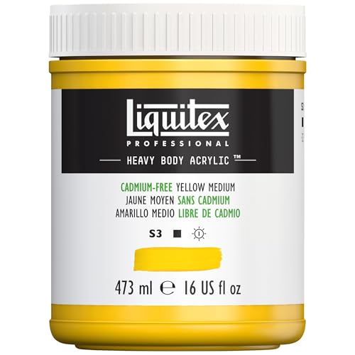 Liquitex 4412890 Professional Heavy Body Acrylfarbe in Künstlerqualität mit ausgezeichneter Lichtechtheit in buttriger Konsistenz, 473ml Topf - Kadmiumfrei Gelb mittel von Liquitex