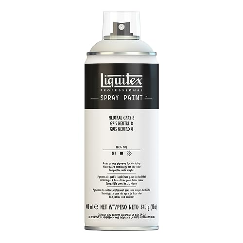 Liquitex 4458599 Professional Acryl Spraydose 400ml – Neutralgrau Nr. 8 – Lichtecht, frostbeständig, mattes Finish, für Innen- & Außenbereich von Liquitex