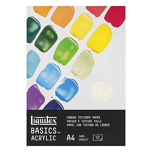 Liquitex 4602004 Basics Acrylpapier - Malblock für Acrylfarben, 12 Blatt weiß, 300 g/m² schweres Malpapier für Acrylmalerei, 100% säurefrei mit Leinwandprägung - A4 von Liquitex