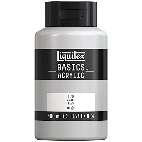 Liquitex 4640236 Basics - Acrylfarbe, monopigmentierte Künstlerpigmente, lichtecht, mittlere Viskosität, Achivqualität, seidenglänzender Finish, 400ml Topf, Silber von Liquitex