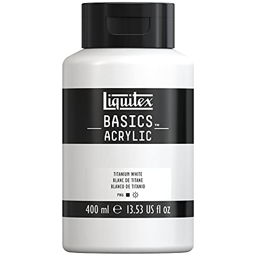 Liquitex 4640432 Basics - Acrylfarbe, monopigmentierte Künstlerpigmente, lichtecht, mittlere Viskosität, Archivqualität, seidenglänzender Finish, 400ml Topf, Titanweiß von Liquitex