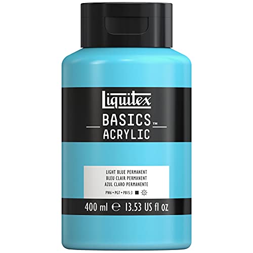 Liquitex 4640770 Basics - Acrylfarbe, monopigmentierte Künstlerpigmente, lichtecht, mittlere Viskosität, Achivqualität, seidenglänzender Finish, 400ml Topf, Hellblau Permanent von Liquitex