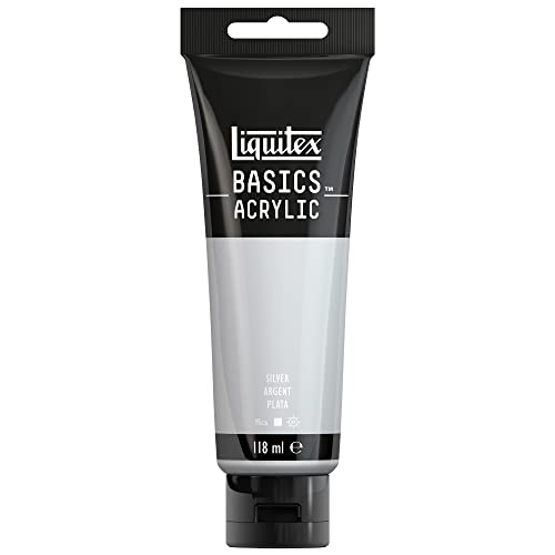 Liquitex 8870021 Basics - Acrylfarbe, monopigmentierte Künstlerpigmente, lichtecht, mittlere Viskosität, Archivqualität, seidenglänzender Finish, 118ml Tube - Silber von Liquitex