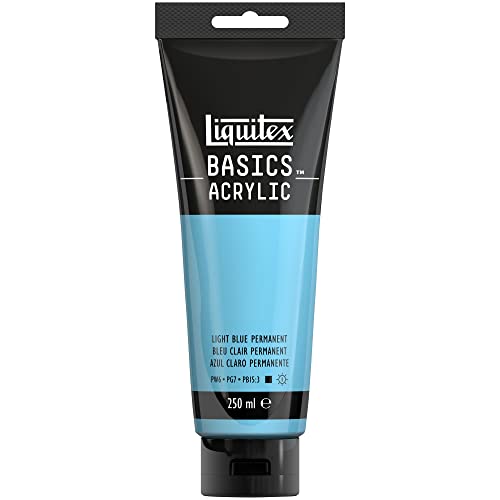 Liquitex 88700247 Basics - Acrylfarbe, monopigmentierte Künstlerpigmente, lichtecht, mittlere Viskosität, Archivqualität, seidenglänzender Finish, 250ml Tube - Hellblau Permanent von Liquitex