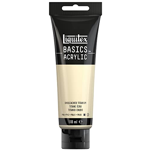 Liquitex 8870055 Basics - Acrylfarbe, monopigmentierte Künstlerpigmente, lichtecht, mittlere Viskosität, Archivqualität, seidenglänzender Finish, 118ml Tube - Ungebleichtes Titan von Liquitex