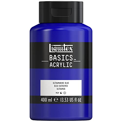 Liquitex 8870325 Basics - Acrylfarbe, monopigmentierte Künstlerpigmente, lichtecht, mittlere Viskosität, Archivqualität, seidenglänzender Finish, 400ml Flasche - Ultramarinblau von Liquitex